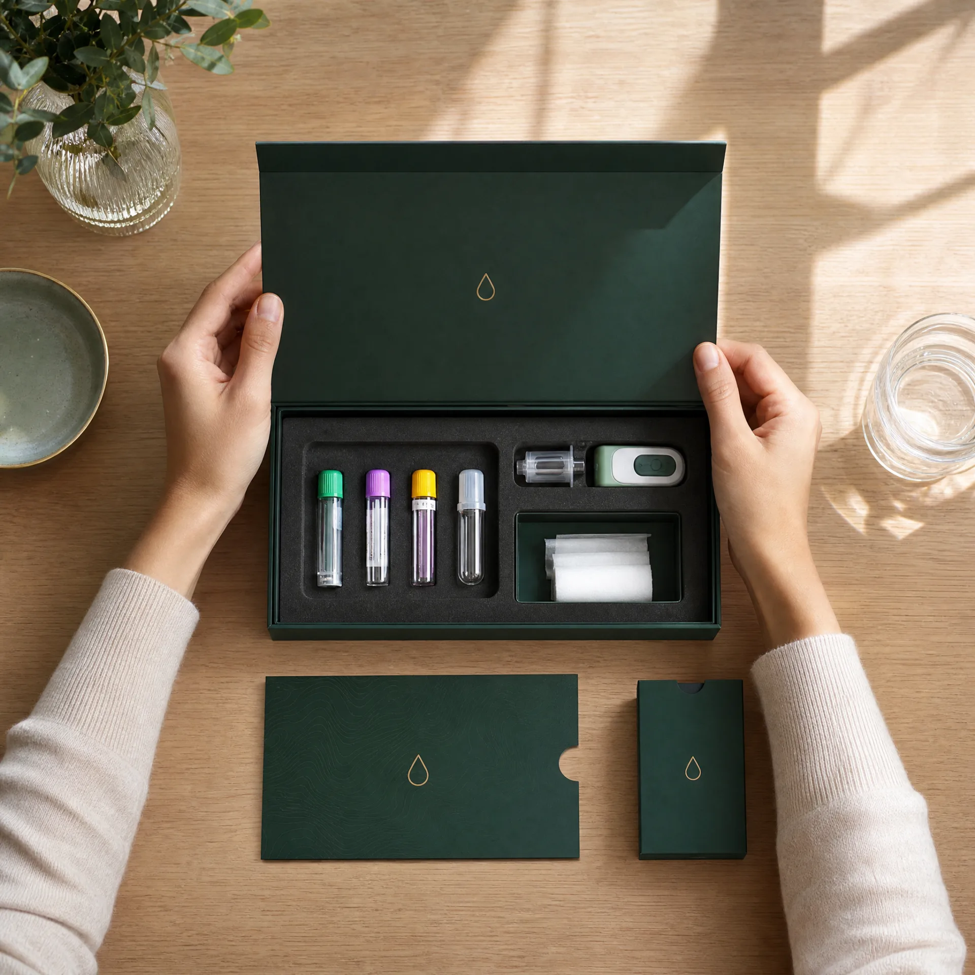 At-home blood test kit being opened