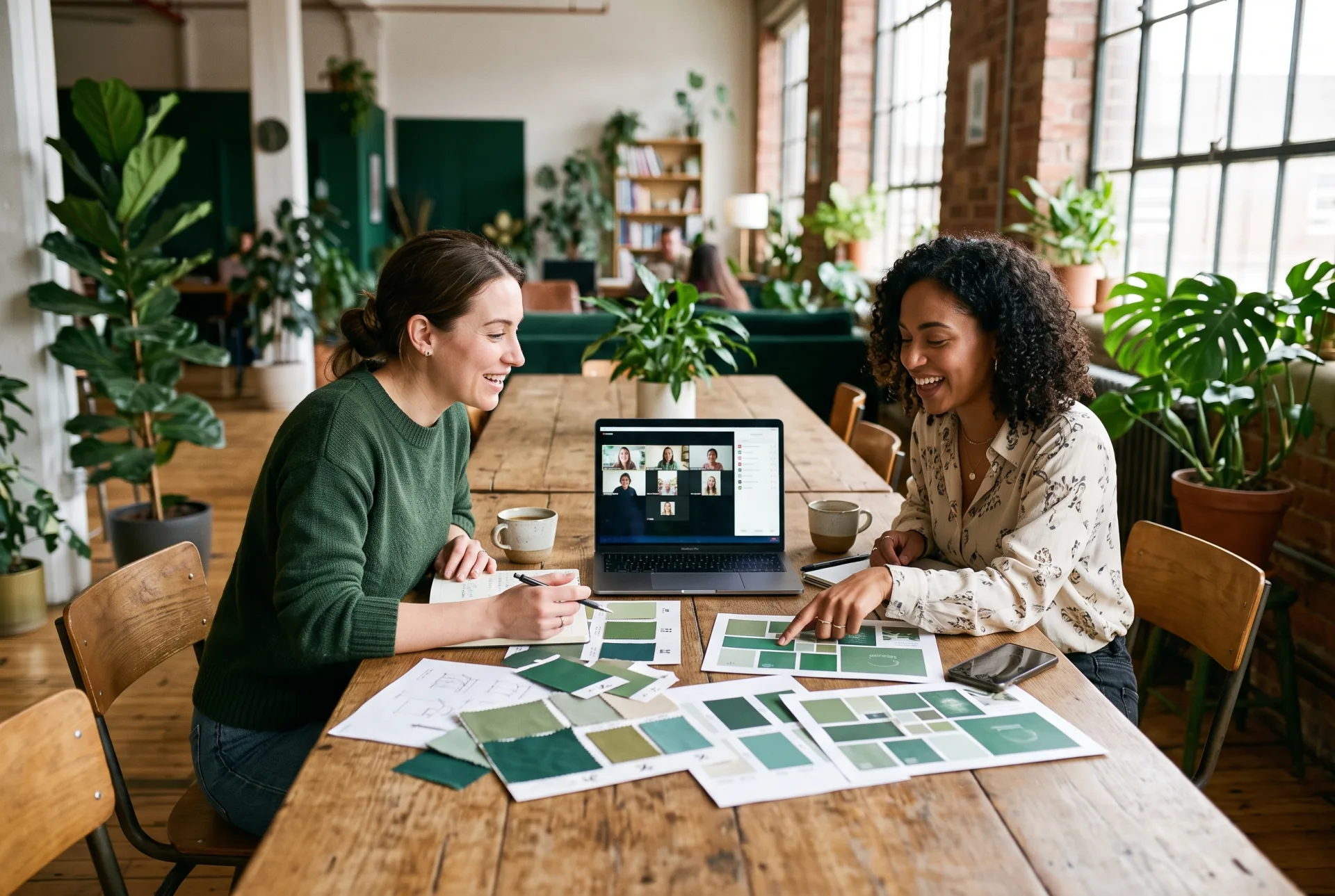 Founders reviewing brand boards on a video call